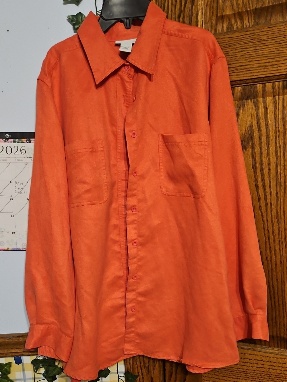 Avenue Vibrant Coral Casual Button-Down Shirt